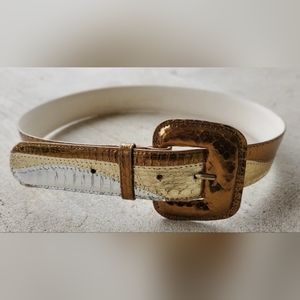 Vintage Metallic Bronze Silver & Gold Snakeskin Fashion Belt Size: 29.5"